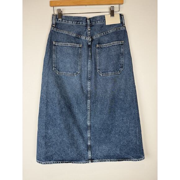 Citizens Of Humanity Midi Skirt Blue Denim Jean Buttons Womens sz 27 Slit Hem - Picture 6 of 10